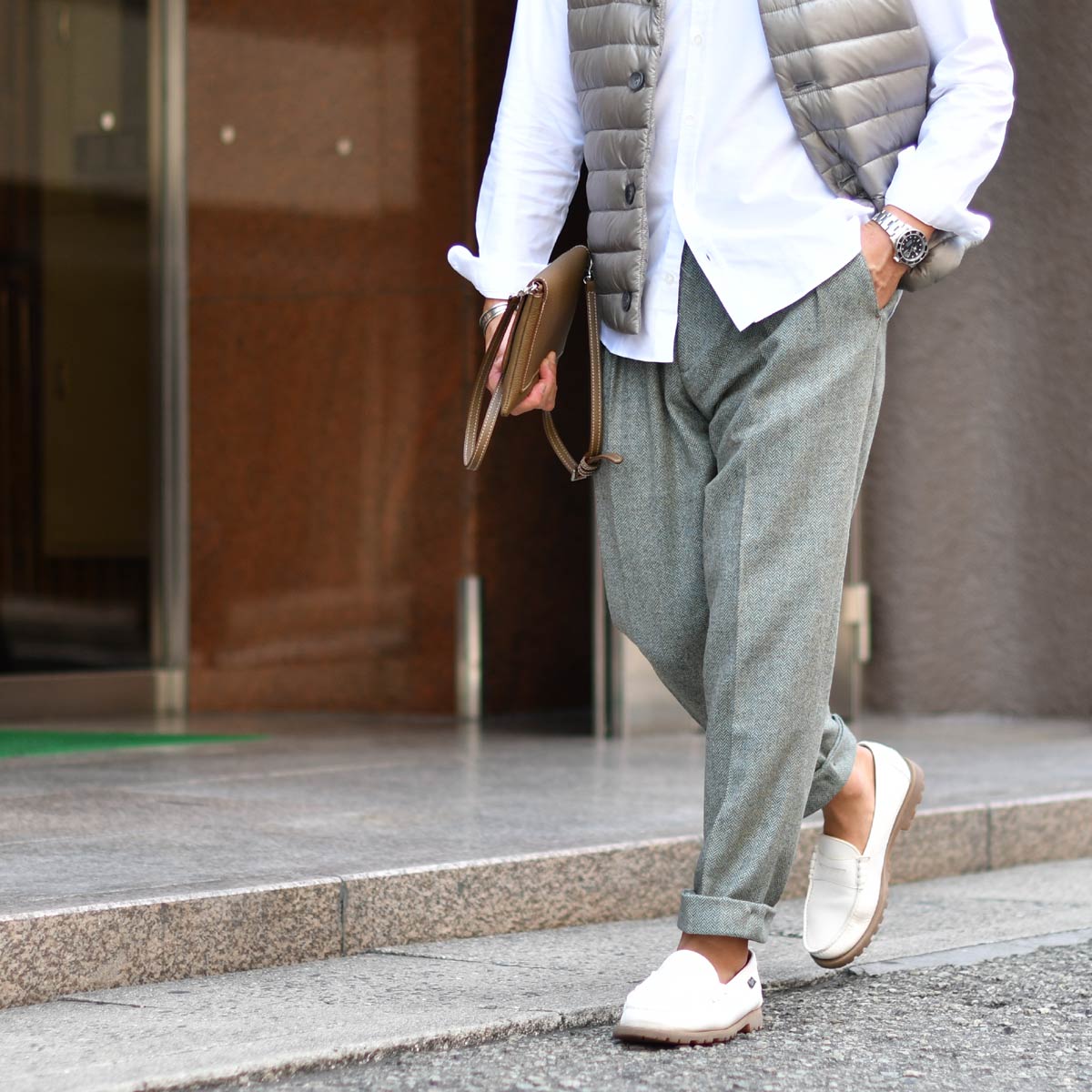 新品未使用/3.5万円/BERWICH/フェードベージュグレンチェックパンツ BERWICH（ベルウィッチ） BERWICH【ベルウィッチ】ツープリーツパンツ