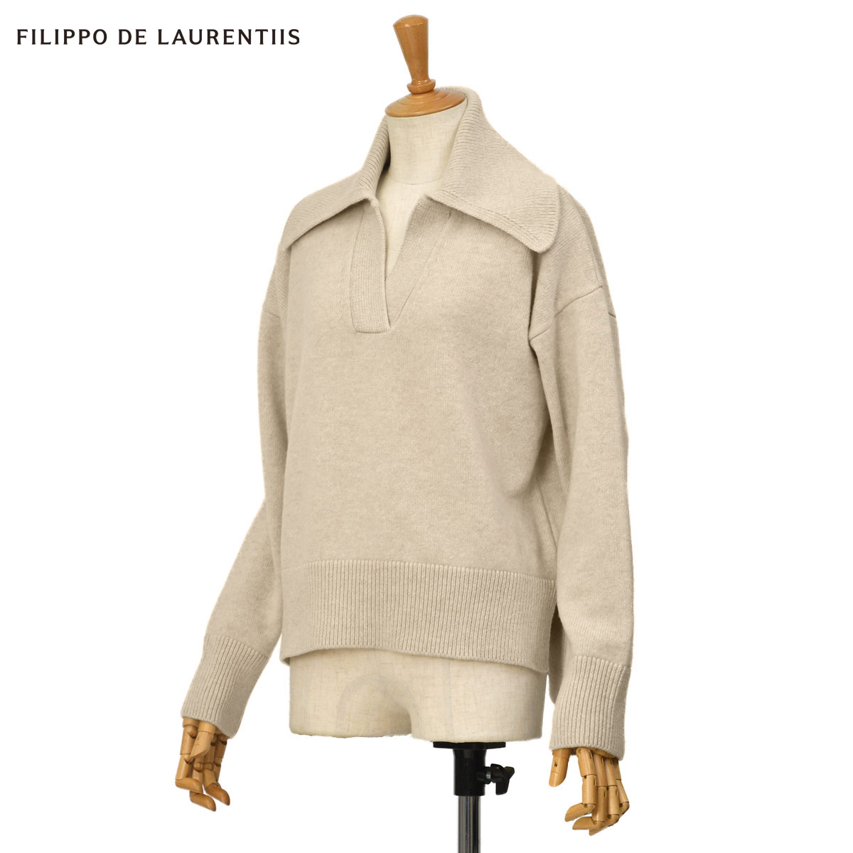 新品タグ付 【オーラリー】リブニット スキッパーポロ 半袖 エクリュ 日本製 0 filippo03012bei1.jpg