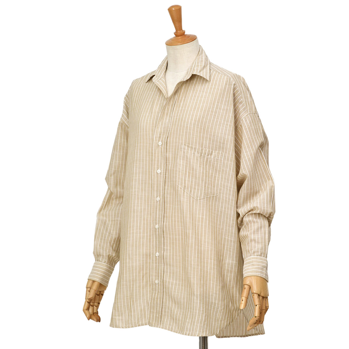 美品＊フランク&アイリーン ゆったりXS 綿麻 ストライプシャツ EILEEN frank03011bei1.jpg