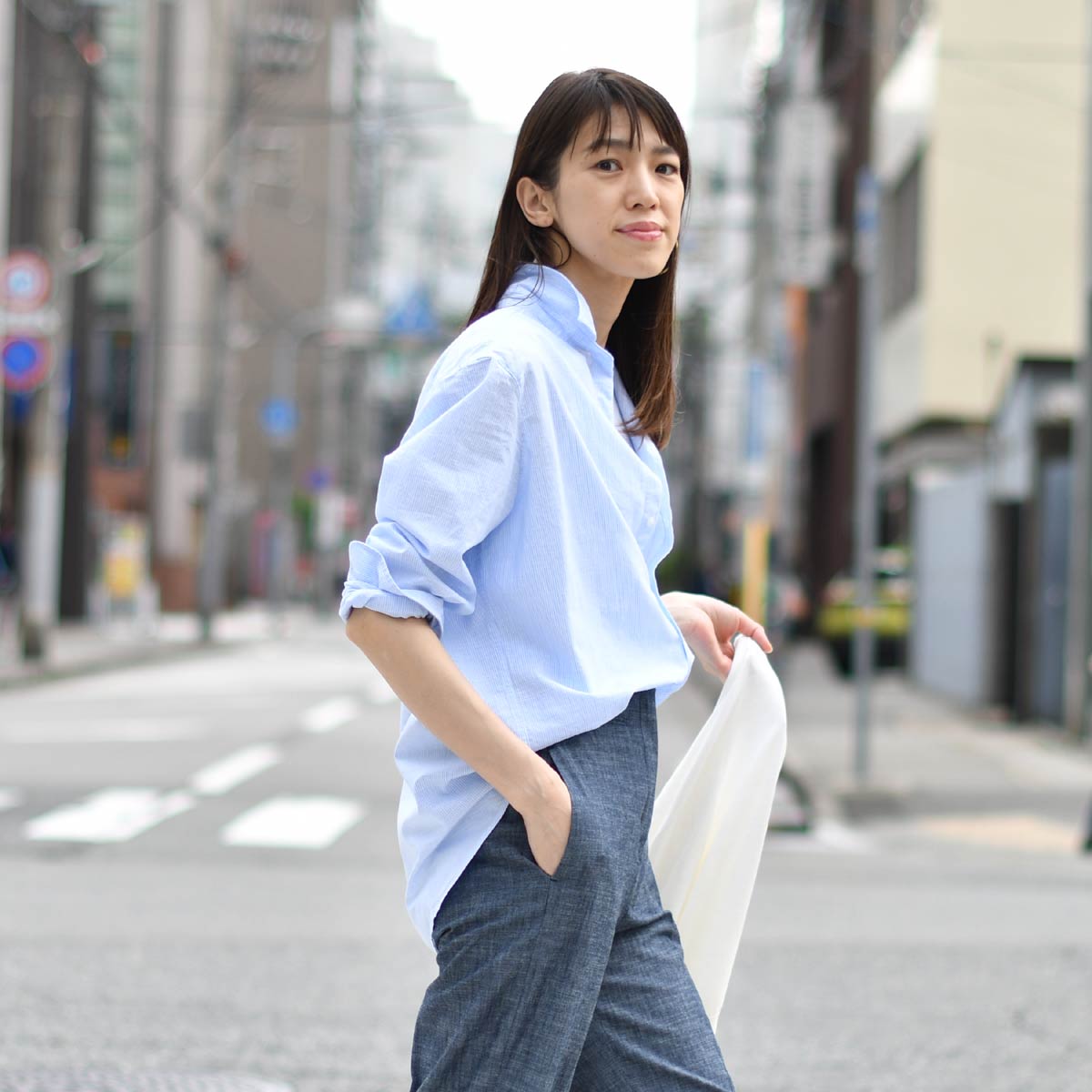 希少S＊極美品＊フランクアンドアイリーン Eileen コットンストライプシャツ frank03018blub.jpg