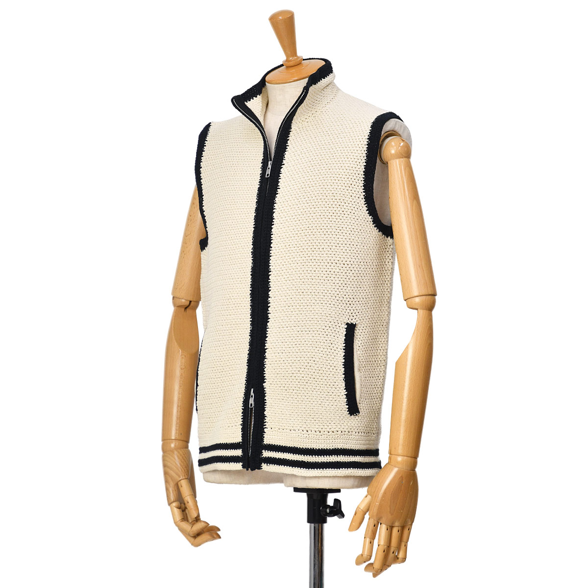Krochet【クロシェ】ジップアップニットジレ ベスト かぎ針編み A01V