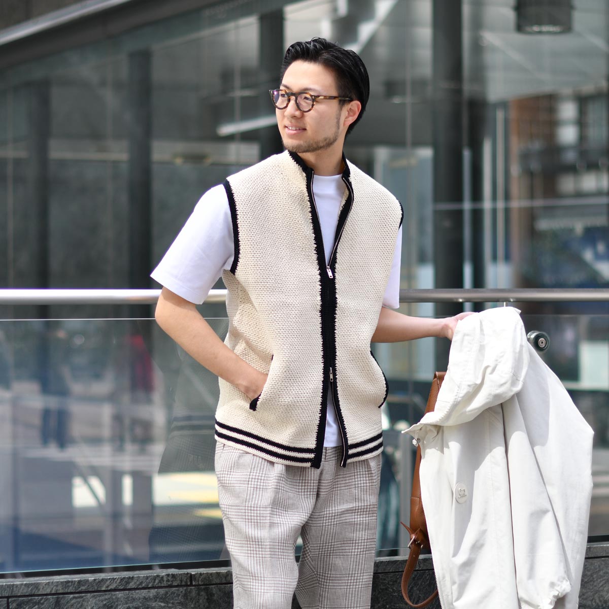 Krochet【クロシェ】ジップアップニットジレ ベスト かぎ針編み A01V