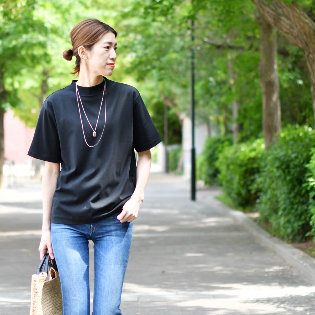 three dots【スリードッツ】2パックTシャツ 2PACK TEE クルーネック/モックネック 019 コットン ブラック