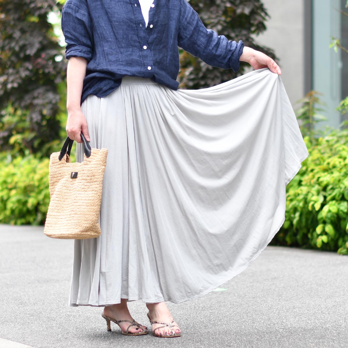 【15％OFF】three dots【スリードッツ】ロングスカート KD378YJ LONG SKIRT 270 ASH BEIGEコットン  ライトベージュ