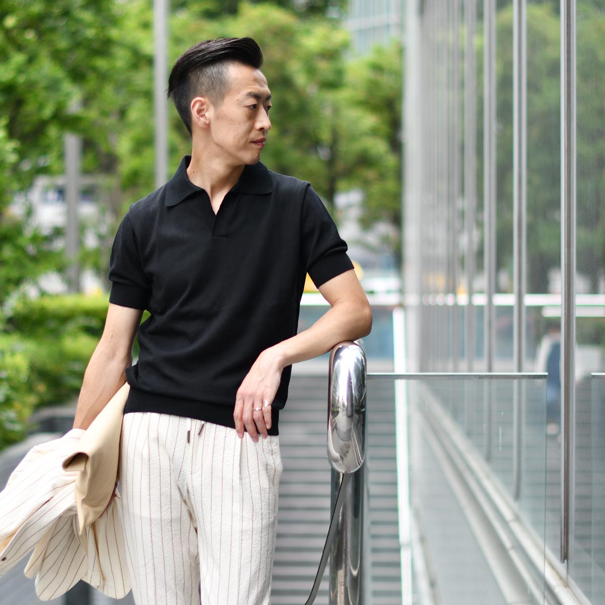 FILIPPO DE LAURENTIIS スキッパーポロブラック FILIPPO DE LAURENTIIS 【フィリッポ デ ローレンティス