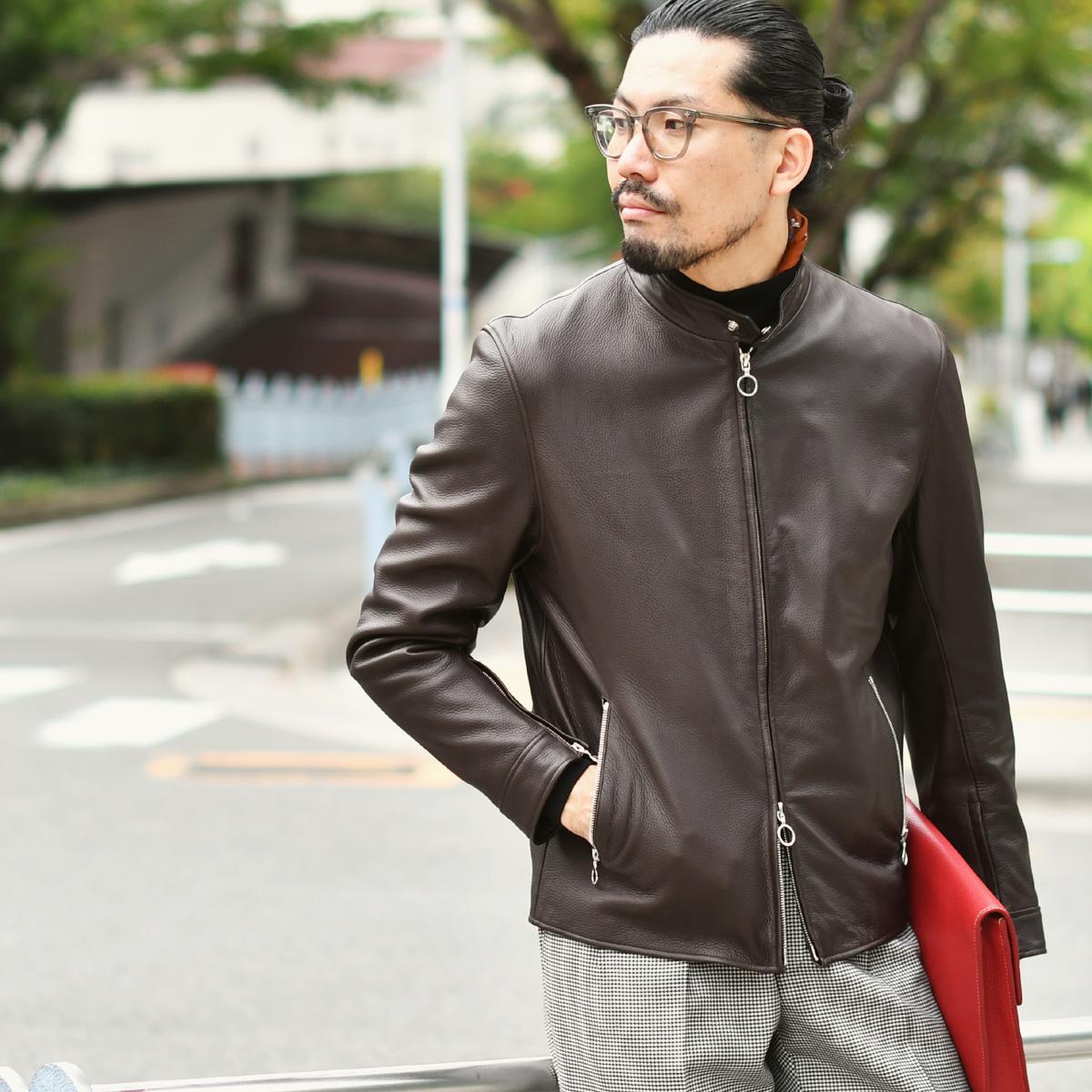 SERAPHIN【セラファン】 シングルライダースジャケット BIKER ANDY 129 00 CERF MARRON ディアスキン ダークブラウン