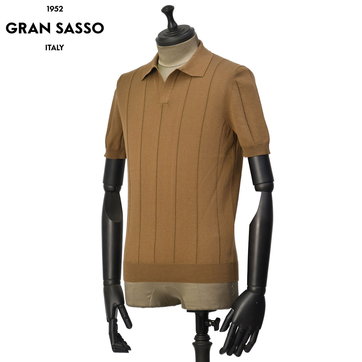 【イタリア製】GRAN SASSO コットンパイル　スキッパーニットポロシャツ 大人のリゾートスタイル！＜GRAN SASSO＞パイルスキッパーポロシャツ