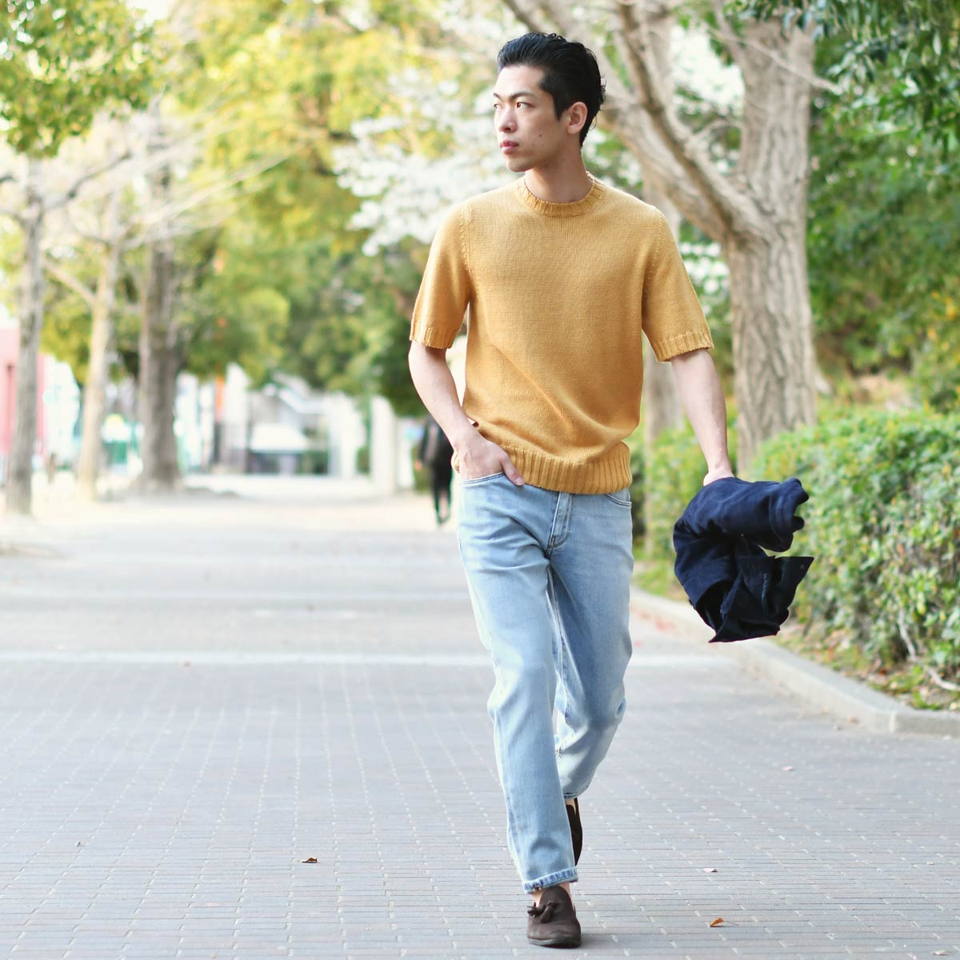 Settefili Cashmere【セッテフィーリ カシミア】クルーネックニット RAM6H MCM13 SF09 038 212 リネン コットン  マスタードイエロー