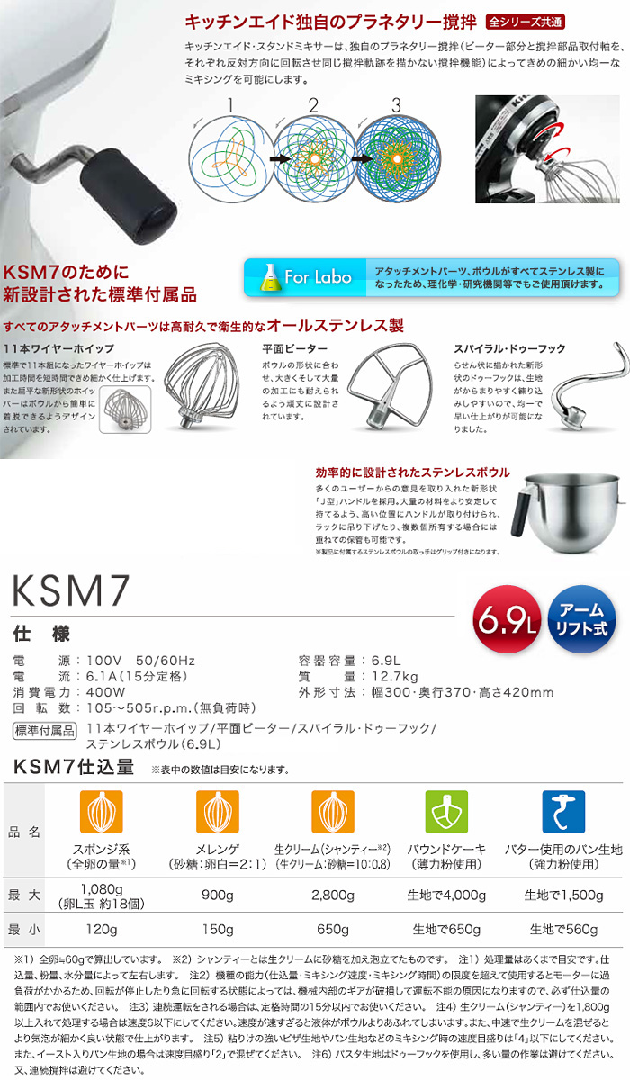 キッチンエイド 即納 日本仕様 国内正規品 スタンド ミキサー KSM7WH