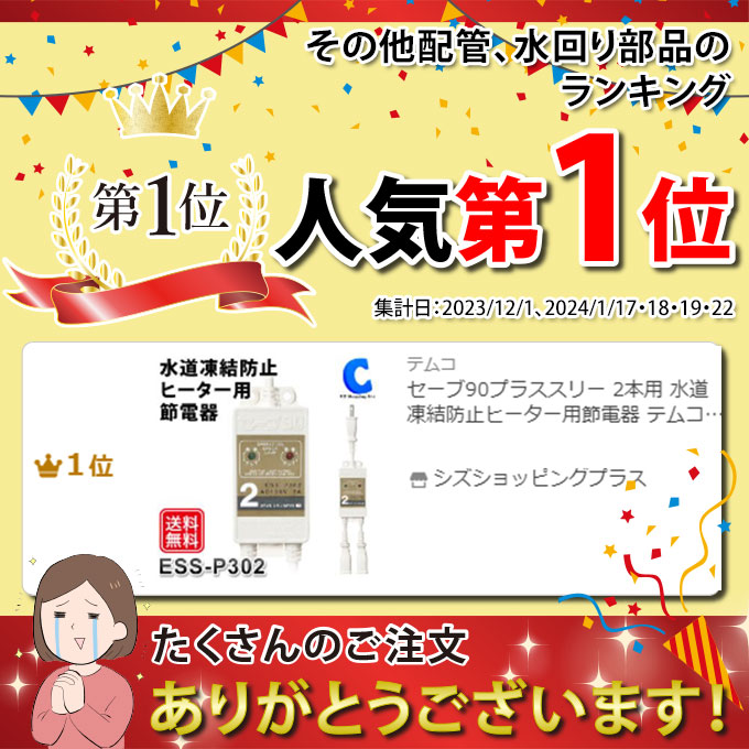 セーブ90プラススリー 2本用 水道凍結防止ヒーター用節電器 テムコ ESS-P302 セーブ90＋3 土日祝日出荷