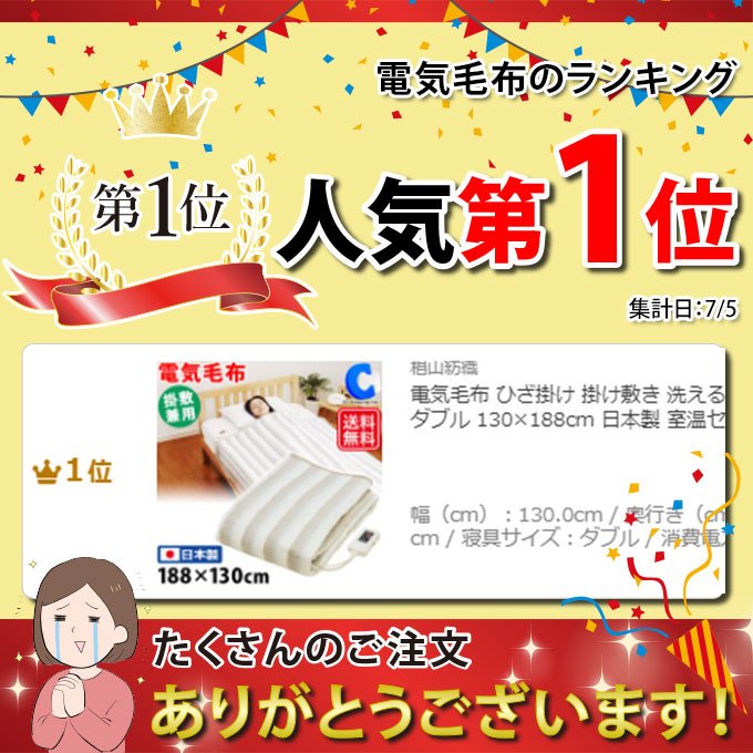 電気毛布 ひざ掛け 掛け敷き 洗える 電気式毛布 ダブル 130×188cm 日本製 室温センサー 椙山紡織 土日祝日出荷｜ciz-shopping｜05