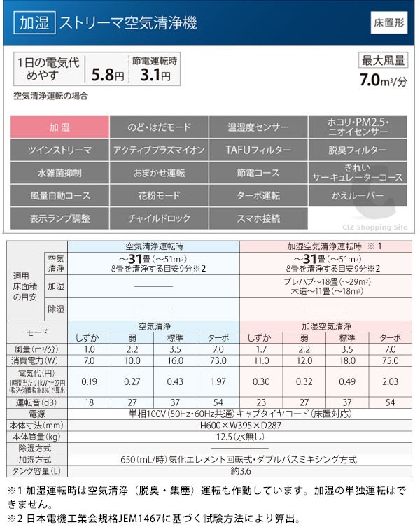 加湿空気清浄機 ダイキン ACK70U-W 加湿 ストリーマ空気清浄機 ハイ