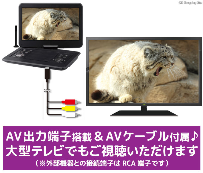 ポータブルDVDプレーヤー フルセグ テレビ録画機能付き 14.1インチ AC DC バッテリー内蔵 3電源対応 AFDV14R