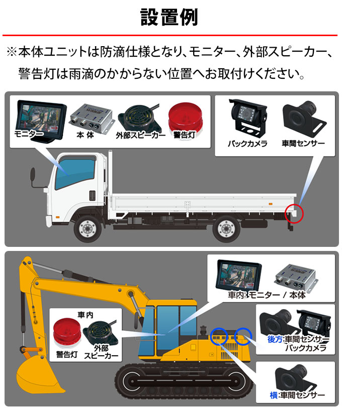 現場監督 トラック 重機用 車間センサー カメラシステム 4ch バックカメラ バックモニター 12〜24V デルタ D-2176 (お取寄せ)