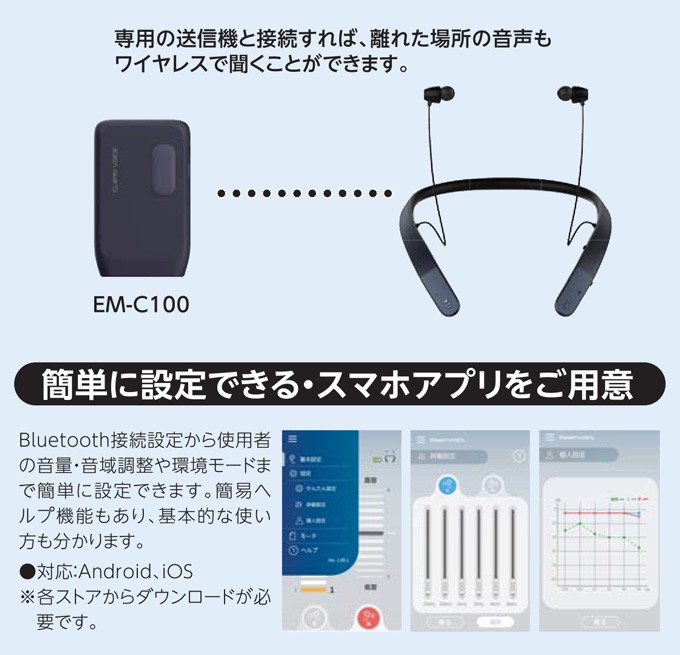 集音器 充電式 両耳 首かけタイプ Bluetooth搭載 ハンズフリー通話