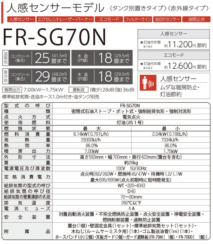 トヨトミ FF式 石油ストーブ 輻射式 人感センサー 寒冷地対応 タンク別置き コンクリ29畳 木造18畳 FR-SG70N ホワイト  (メーカー直送) : fr-sg70n-w : シズ ショッピングサイト ヤフー店 - 通販 - Yahoo!ショッピング