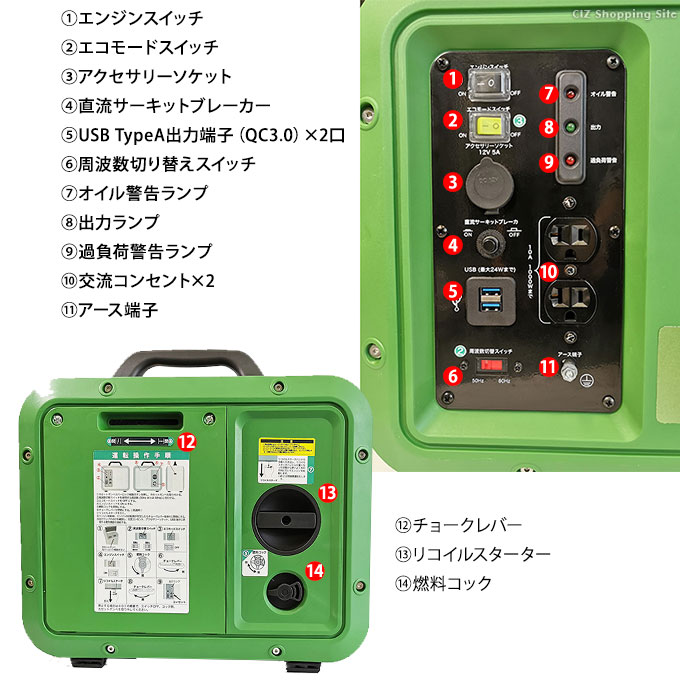 倉庫 カセットガス インバータ発電機 50 60Hz 切替式 GEN-1000 aob.adv.br