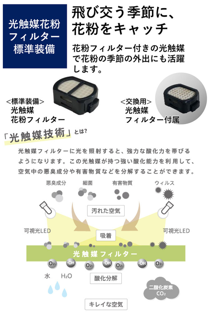 光触媒 空気清浄機 首かけ カルテック マイエアー KL-P02 充電式 花粉