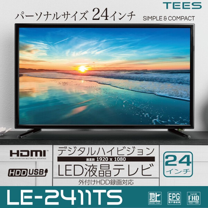 テレビ 24型 本体 新品 録画機能付き 外付けHDD 液晶テレビ HDMI入力端子 24V型 パソコンモニター TEES LE-2411TS