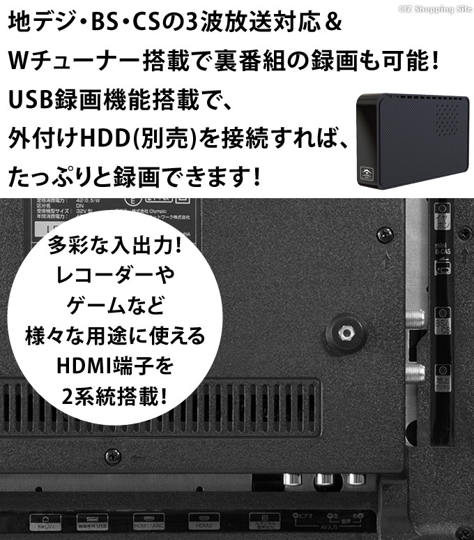 テレビ 55V型 外付けHDD 録画機能付き 液晶テレビ Wチューナー搭載 裏番組録画可能 地デジ BS CS 3波対応 TEES LE-5531TS  (メーカー直送)
