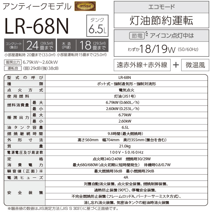 石油ファンヒーター トヨトミ ストーブ型 アンティークモデル 遠赤外線 微温風 コンクリ24畳 木造18畳 6.5Lタンク LR-68N  (メーカー直送) : lr-68n-b : シズ ショッピングサイト ヤフー店 - 通販 - Yahoo!ショッピング