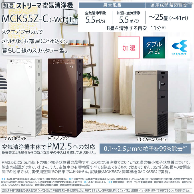 加湿空気清浄機 ダイキン 25畳まで 花粉 PM2.5 DAIKIN 加湿ストリーマ空気清浄機 MCK55Z 全3色 (メーカー直送) :  mck55z : シズ ショッピングサイト ヤフー店 - 通販 - Yahoo!ショッピング