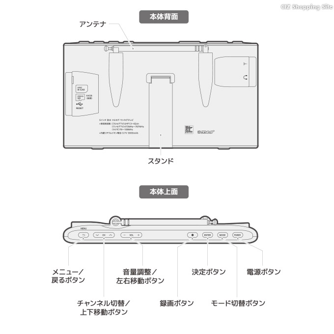 ポータブルテレビ フルセグ 5インチ SDカード 録画機能内蔵 防災テレビ