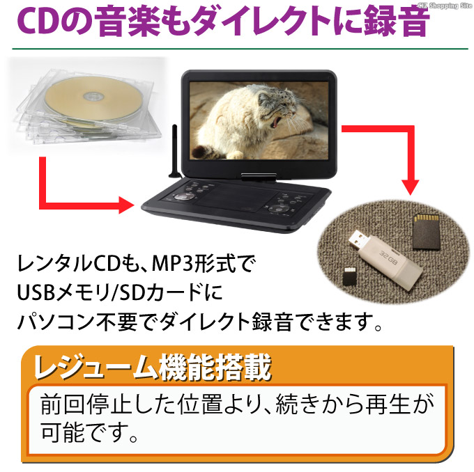 ポータブルDVDプレーヤー フルセグ 車載 14.1インチ AC DC バッテリー内蔵 3電源 VS-C14Z