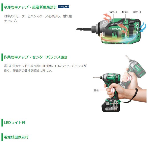 電動ドライバー ドリル 日立工機（HITACHI） 18V コードレスインパクト