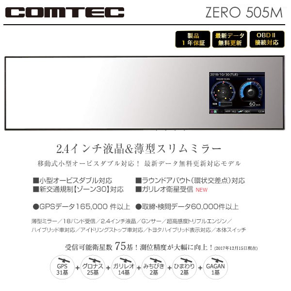 6月度データ最新 コムテック ZERO 505M ミラー型レーダー - レーダー探知機