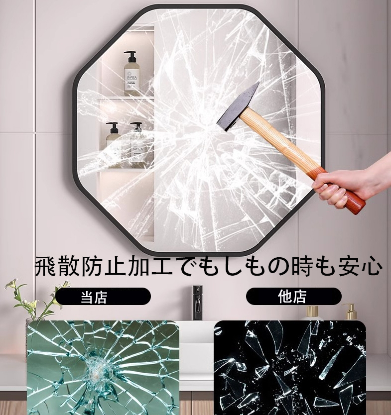 まる！塩川光明堂　壁掛けミラー 八角 八角ミラー　アンティーク 北欧 玄関 壁掛け ミラー 八角 鏡 玄関 壁掛けミラー ウォールミラー 飛散