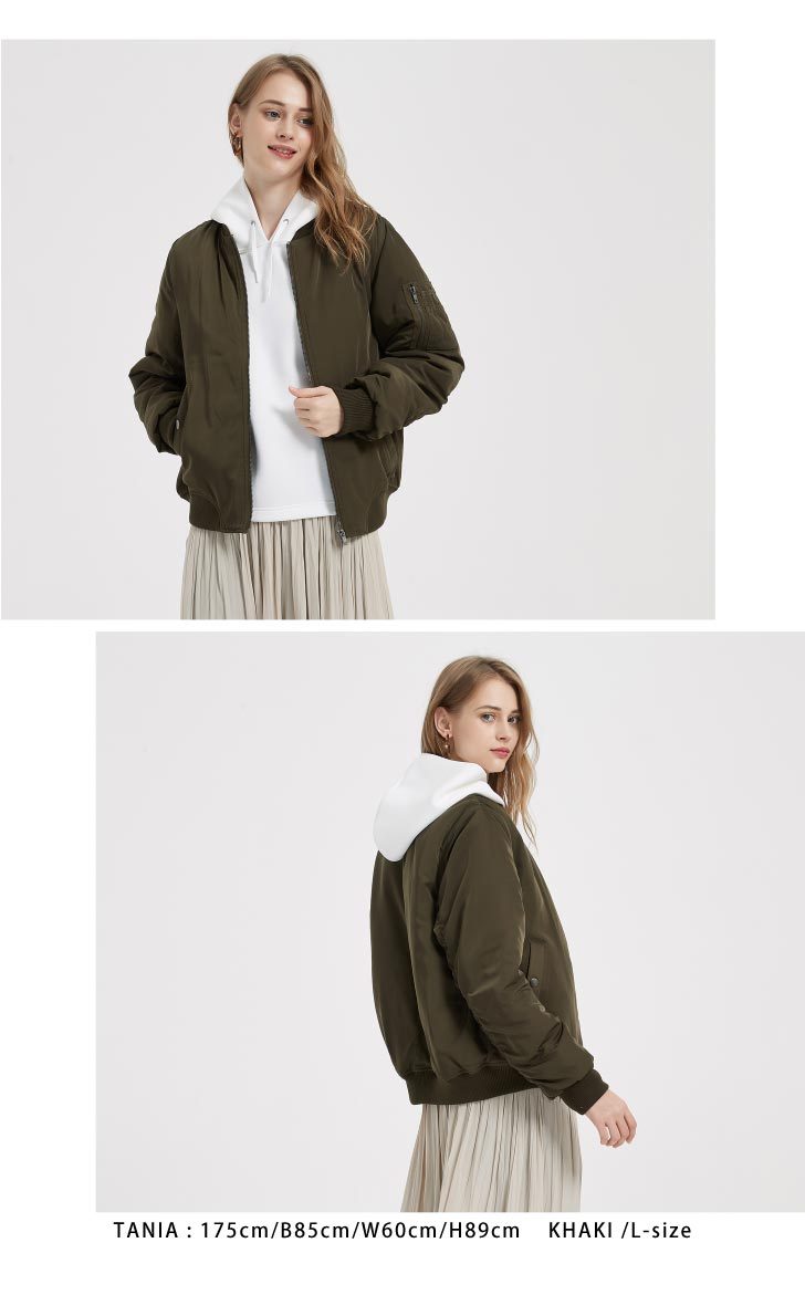 MA-1 レディース ma1 ブルゾン 中綿入り 暖かいアウター フライトジャケット MA1