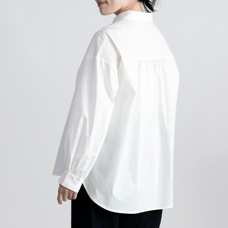 新品未使用！Eimee Low ホワイト 長袖 シャツ・ブラウス 送料無料】 ストレッチ白ブラウス M-LL 洗える 長袖 レディース