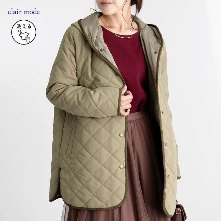 【送料無料/再入荷】 ピーチタッチキルティングコート 6色 M-LL 洗える 中わた 長袖 レディース アウター ジャケット コート 裏地あり フード キルト 中綿 防寒 |  | 05
