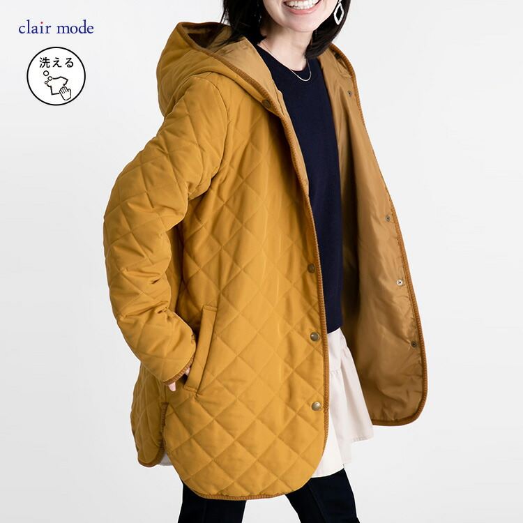 【送料無料/再入荷】 ピーチタッチキルティングコート 6色 M-LL 洗える 中わた 長袖 レディース アウター ジャケット コート 裏地あり フード キルト 中綿 防寒 |  | 01