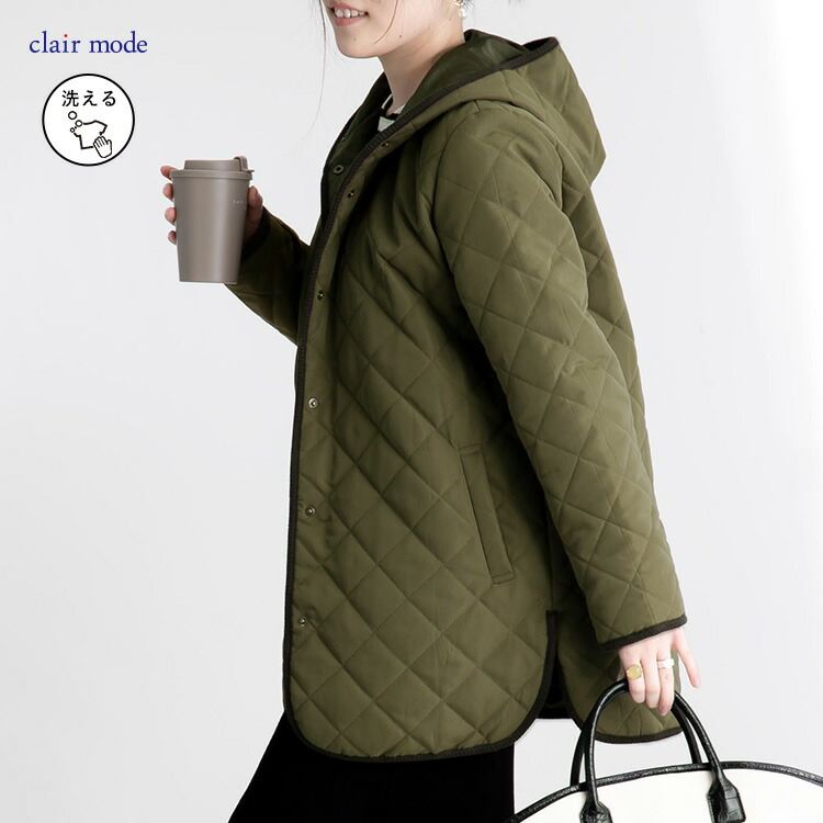 【送料無料/再入荷】 ピーチタッチキルティングコート 6色 M-LL 洗える 中わた 長袖 レディース アウター ジャケット コート 裏地あり フード キルト 中綿 防寒 |  | 02