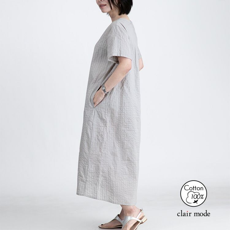 【送料無料/再入荷】 コットン100％タックワンピース 7色 M L 洗える レディース ワンピース ワンピ 夏ワンピ ロング 半袖 天然素材 |  | 01