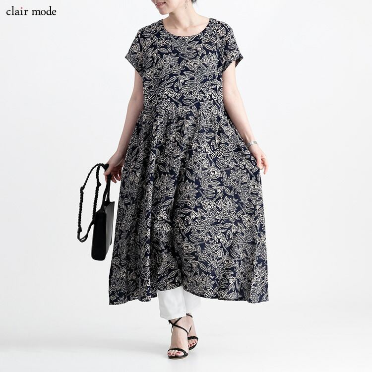 【送料無料/再入荷】 夏柄ワンピース 20柄 M L 洗える 半袖 レディースファッション トップス ワンピース 体型カバー フレア サマーワンピ リゾート気分 夏 |  | 02