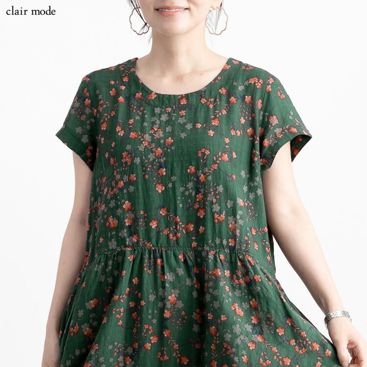 【送料無料/再入荷】 夏柄ワンピース 20柄 M L 洗える 半袖 レディースファッション トップス ワンピース 体型カバー フレア サマーワンピ リゾート気分 夏 |  | 03