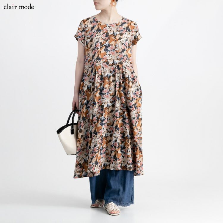 【送料無料/再入荷】 夏柄ワンピース 20柄 M L 洗える 半袖 レディースファッション トップス ワンピース 体型カバー フレア サマーワンピ リゾート気分 夏 |  | 09