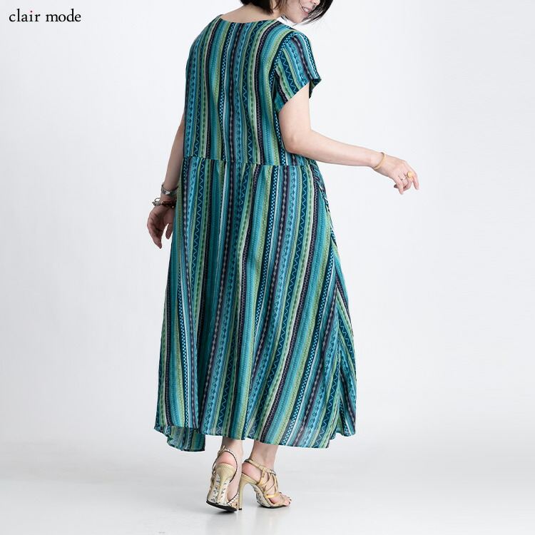 【送料無料/再入荷】 夏柄ワンピース 20柄 M L 洗える 半袖 レディースファッション トップス ワンピース 体型カバー フレア サマーワンピ リゾート気分 夏 |  | 13