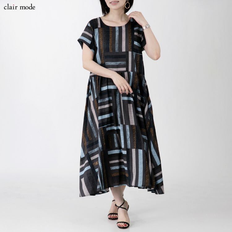 【送料無料/再入荷】 夏柄ワンピース 20柄 M L 洗える 半袖 レディースファッション トップス ワンピース 体型カバー フレア サマーワンピ リゾート気分 夏 |  | 15