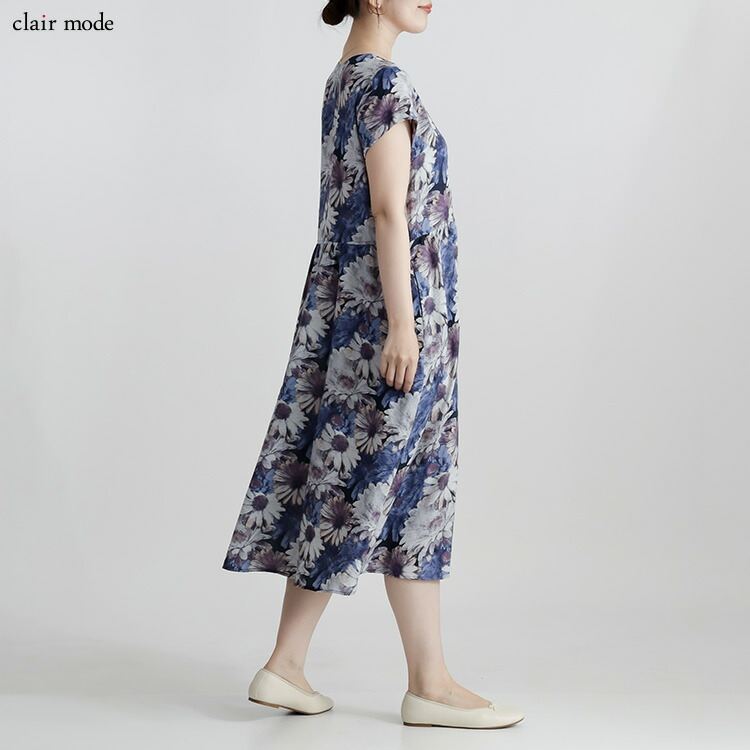 【送料無料/再入荷】 夏柄ワンピース 20柄 M L 洗える 半袖 レディースファッション トップス ワンピース 体型カバー フレア サマーワンピ リゾート気分 夏 |  | 25
