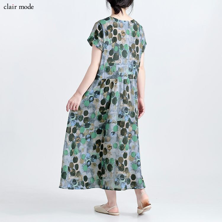 【送料無料/再入荷】 夏柄ワンピース 20柄 M L 洗える 半袖 レディースファッション トップス ワンピース 体型カバー フレア サマーワンピ リゾート気分 夏 |  | 26