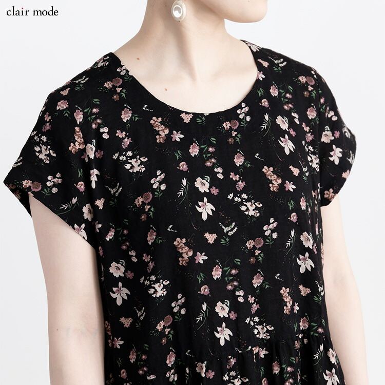 【送料無料/再入荷】 夏柄ワンピース 20柄 M L 洗える 半袖 レディースファッション トップス ワンピース 体型カバー フレア サマーワンピ リゾート気分 夏 |  | 05