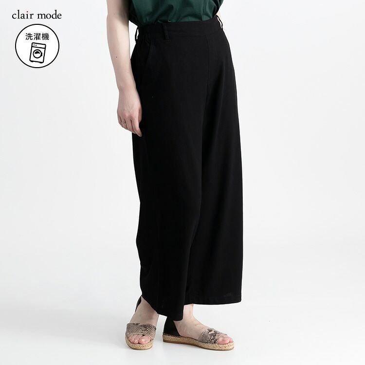 【送料無料】麻混ワイドパンツ 5色 M L 洗える レディース ボトムス パンツ ワイドパンツ ウエストゴム 体型カバー キレイめ 上品 楽ちん 春夏秋 5334 |  | 05