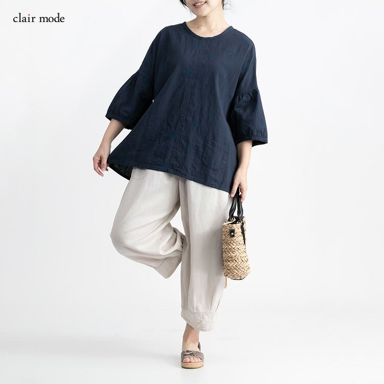 【送料無料/再入荷】 綿麻ドット刺繍ブラウス 2色 M L 洗える 七分袖 レディース トップス ブラウス チュニック 大人 ナチュラル コットン 綿麻 刺繍 春夏 3888 |  | 02