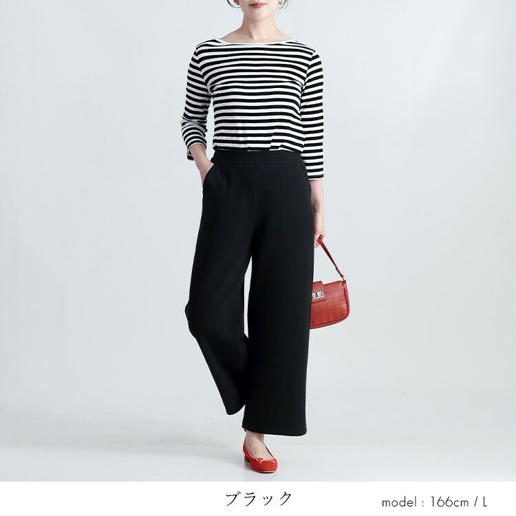 【送料無料】ピケストレッチワイドパンツ 6色 M-LL 洗える 10分丈 レディース ボトムス パンツ ワイドパンツ ピケ |  | 06