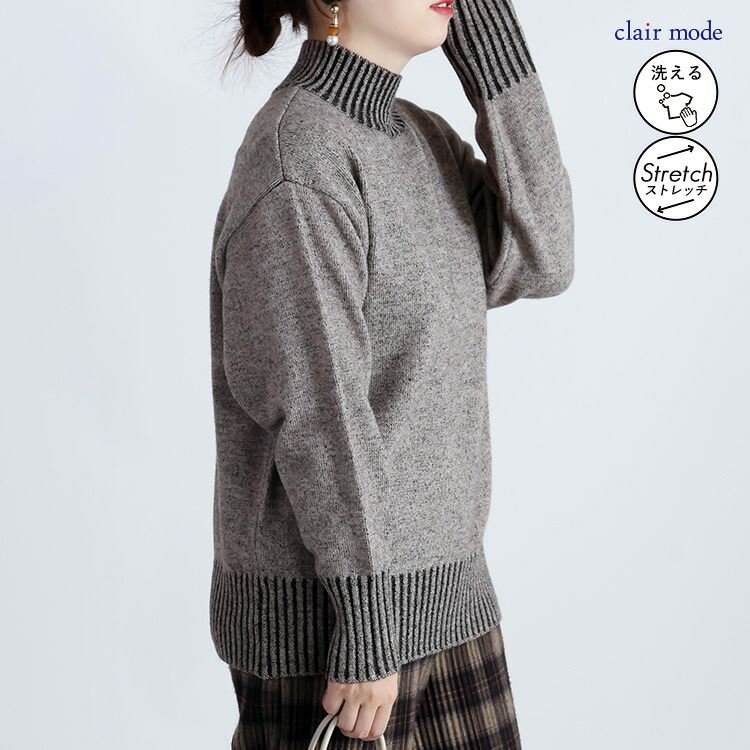 【送料無料/再入荷】 プレーティングハイネックニット 4色 M-L 洗える 長袖 レディース トップス ニット セーター チュニック ハイネック 春秋冬 |  | 02