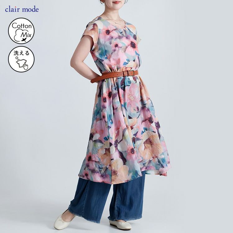 【新作柄登場】【送料無料/再入荷/30】 17柄！夏を楽しむワンピース M L ポケット付 洗える 半袖 レディース トップス ワンピース 体型カバー フレア 軽い 花柄 |  | 09